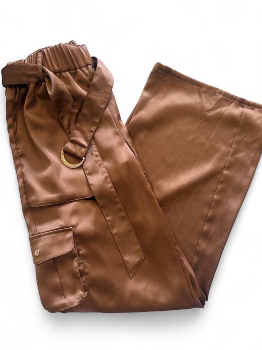 INC International Concepts Wide-Leg Satin Cargo Pants in Brown